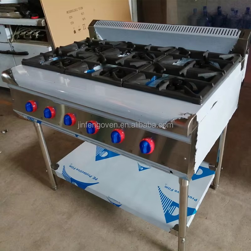 Commercial Kitchen Burner - อุปกรณ์ครัวเชิงพาณิชย์ เตาแก๊สแบบมืออาชีพ 6 หัวเตา เตาแก๊สอุตสาหกรรมแบบพกพาพร้อมขาตั้ง